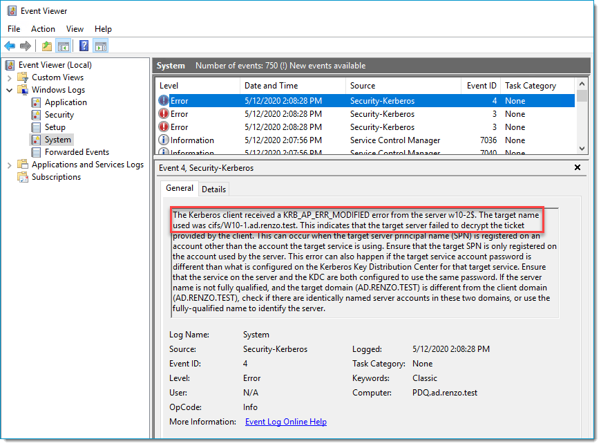 Kerberos: The target account name is incorrect – Support