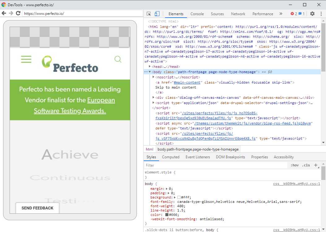 Chrome Inspect on Perfecto Android devices