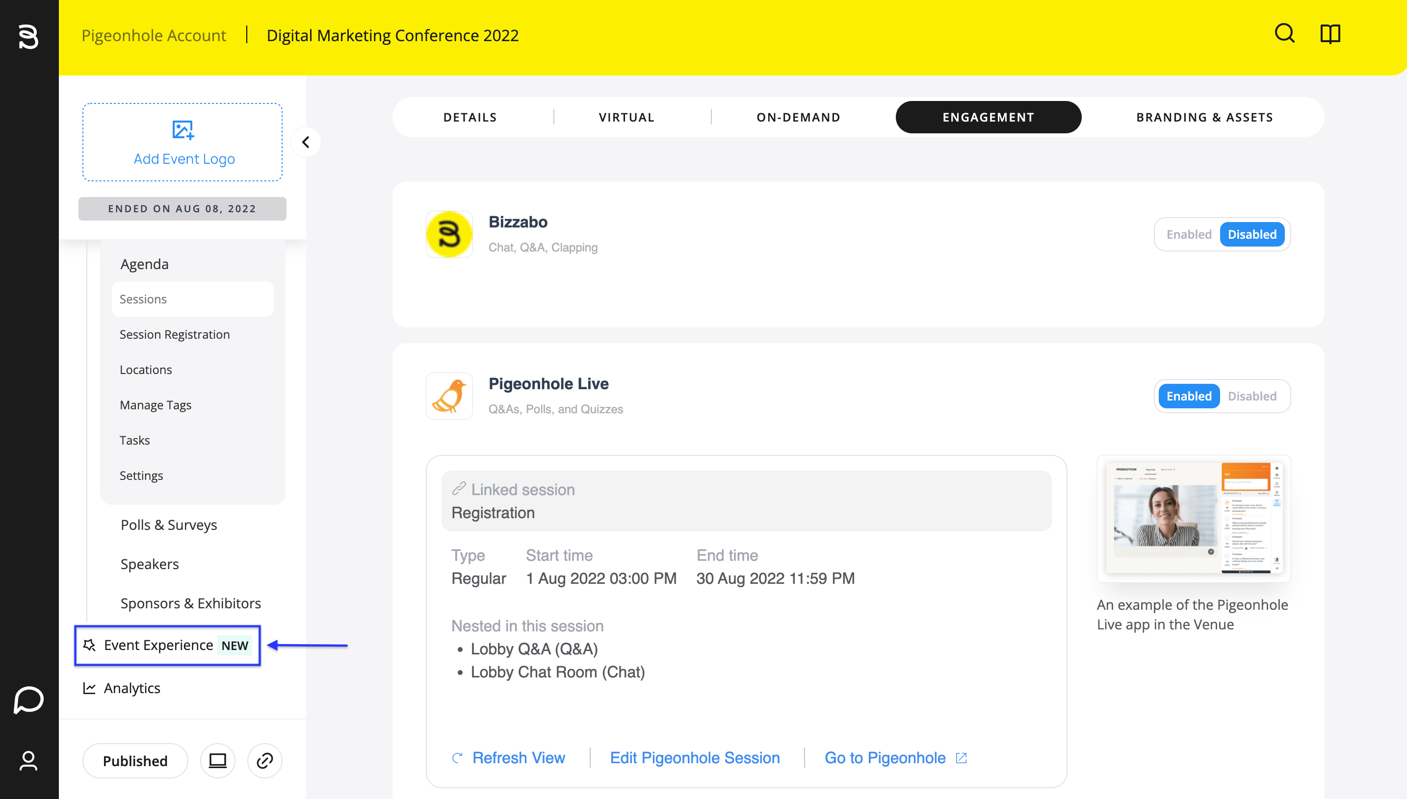Integrating Pigeonhole Live with Bizzabo Help Centre