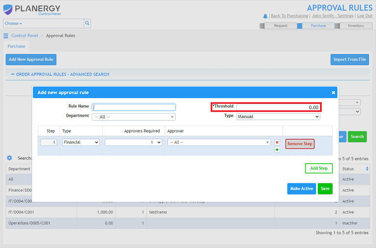 What is an approval rule threshold? PLANERGY Success Portal
