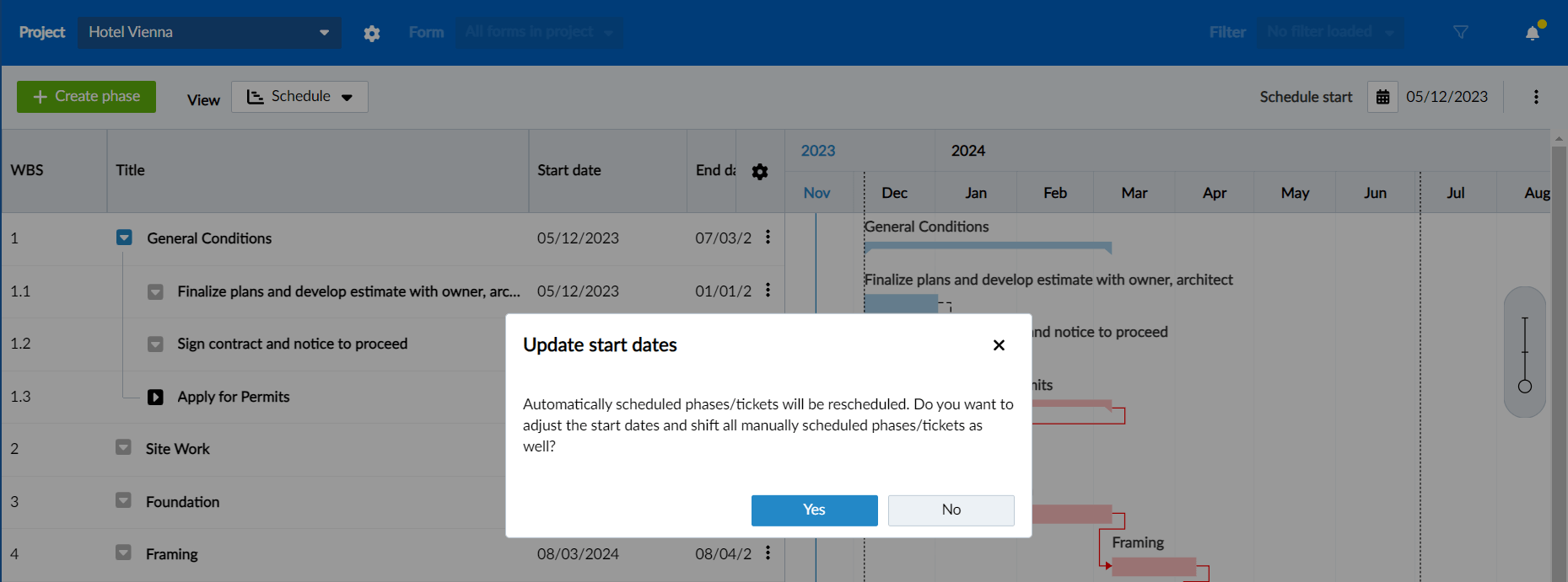 Set or Change the Schedule Start Date PlanRadar HelpCenter