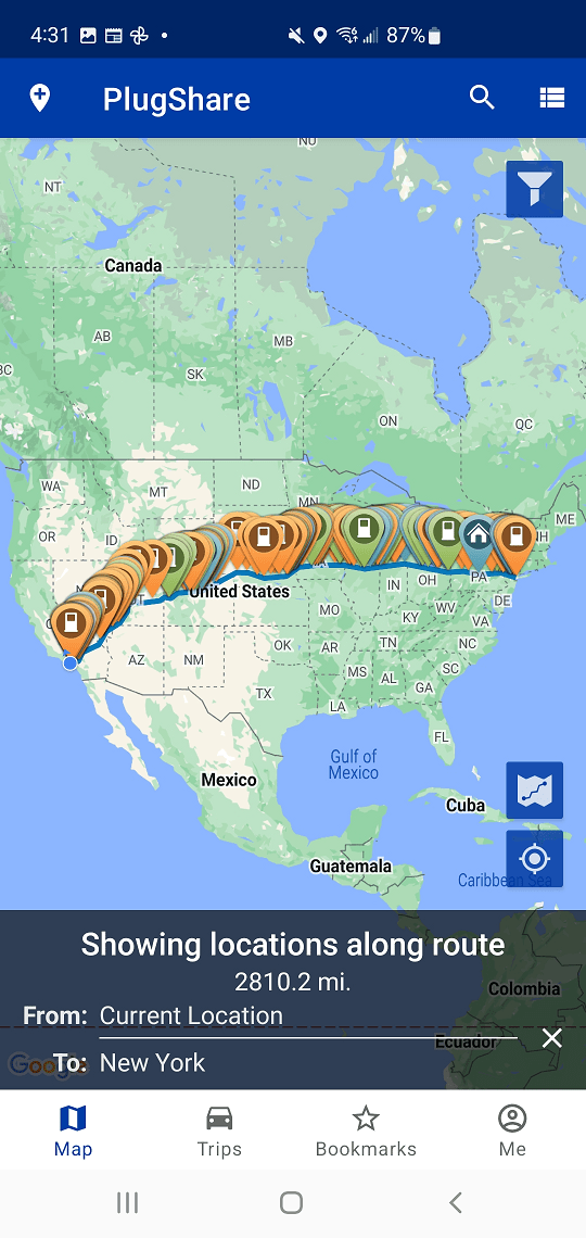 Trip Planner on Android app Route Search Plugshare