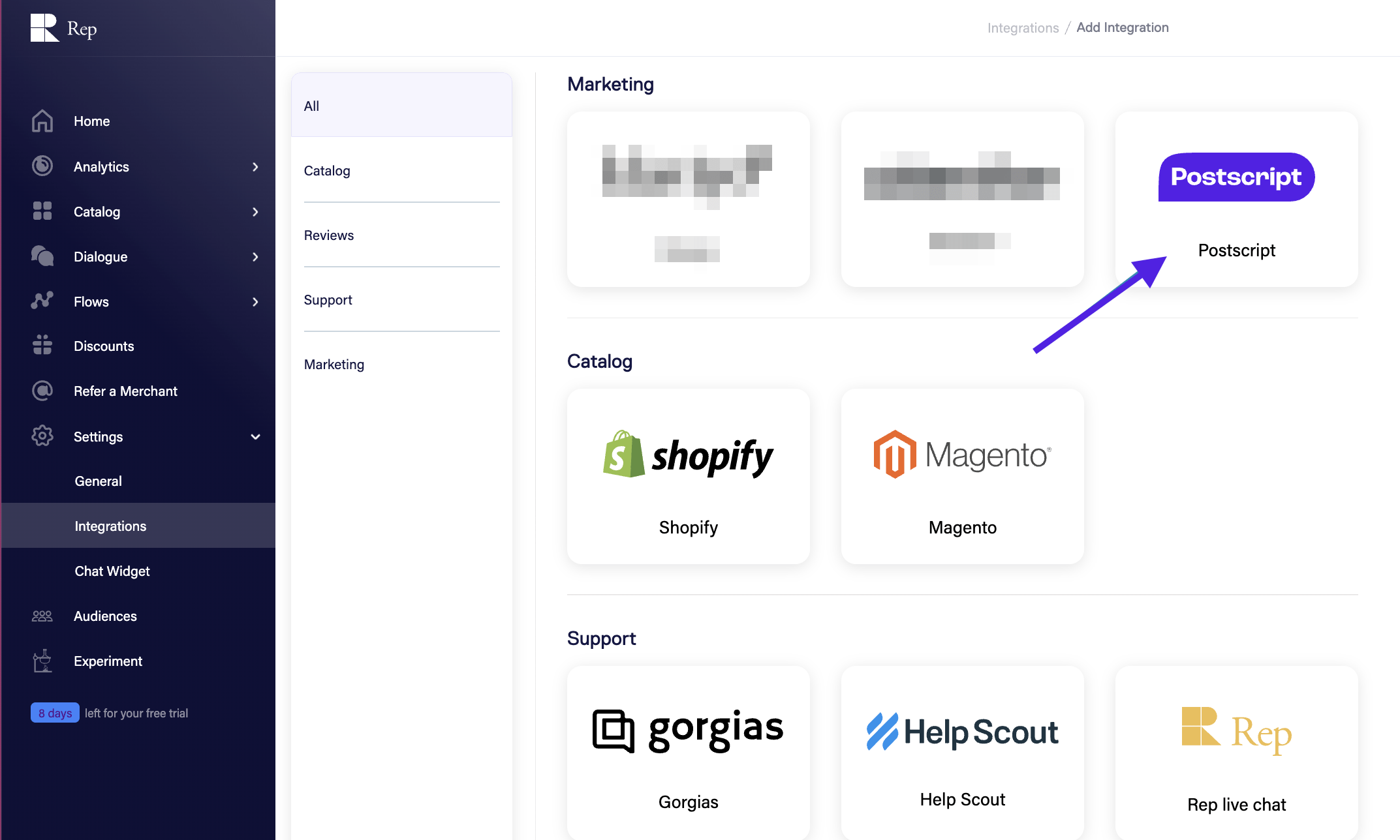 Set Up Your Rep Integration Postscript