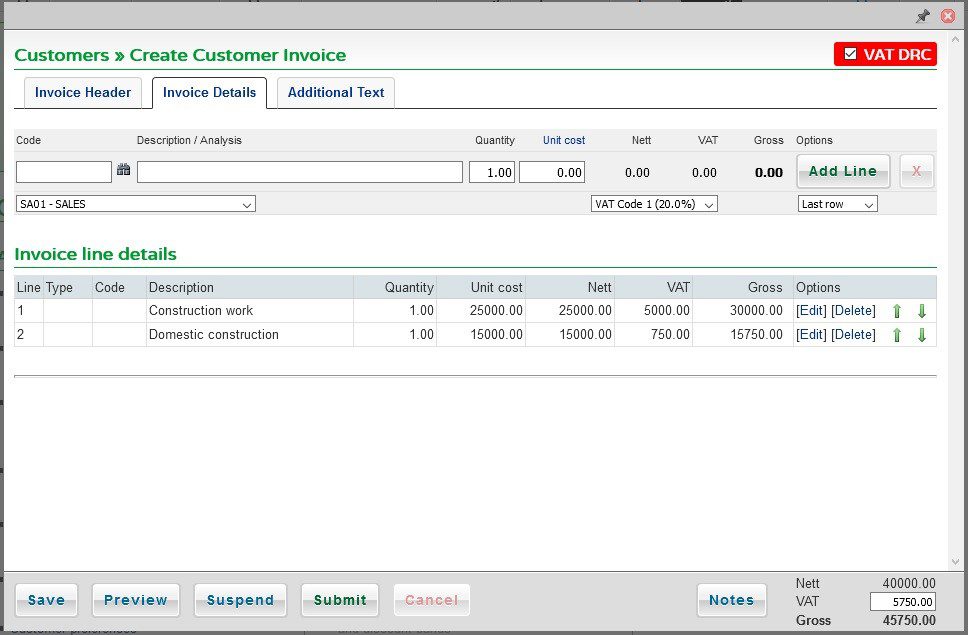 Domestic Reverse Charge (DRC) Prelude Software Help