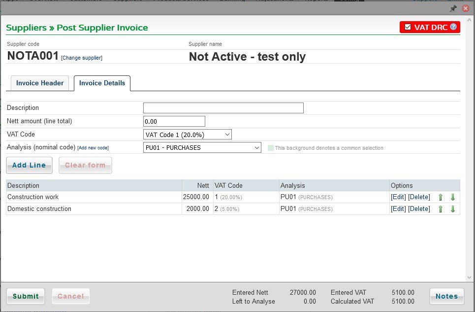 Domestic Reverse Charge (DRC) Prelude Software Help