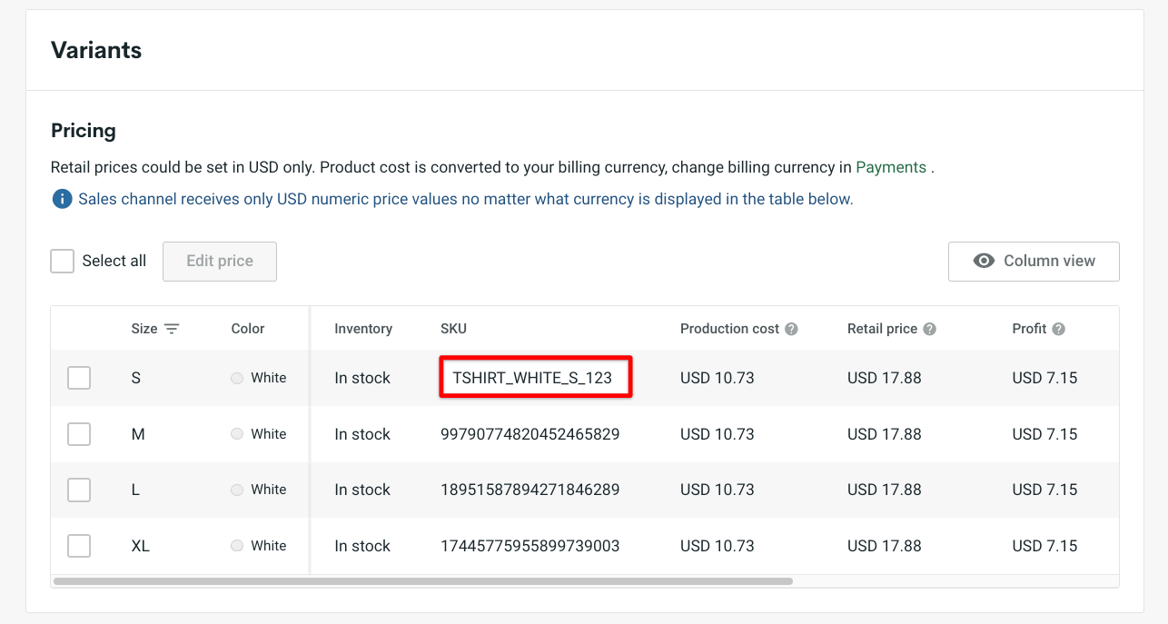 How can I set my own custom SKU numbers? Printify