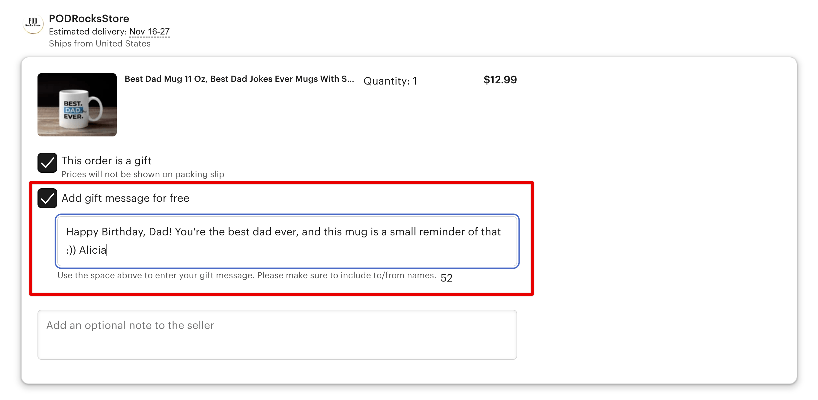 Where can customers add a gift message on Etsy? Printify