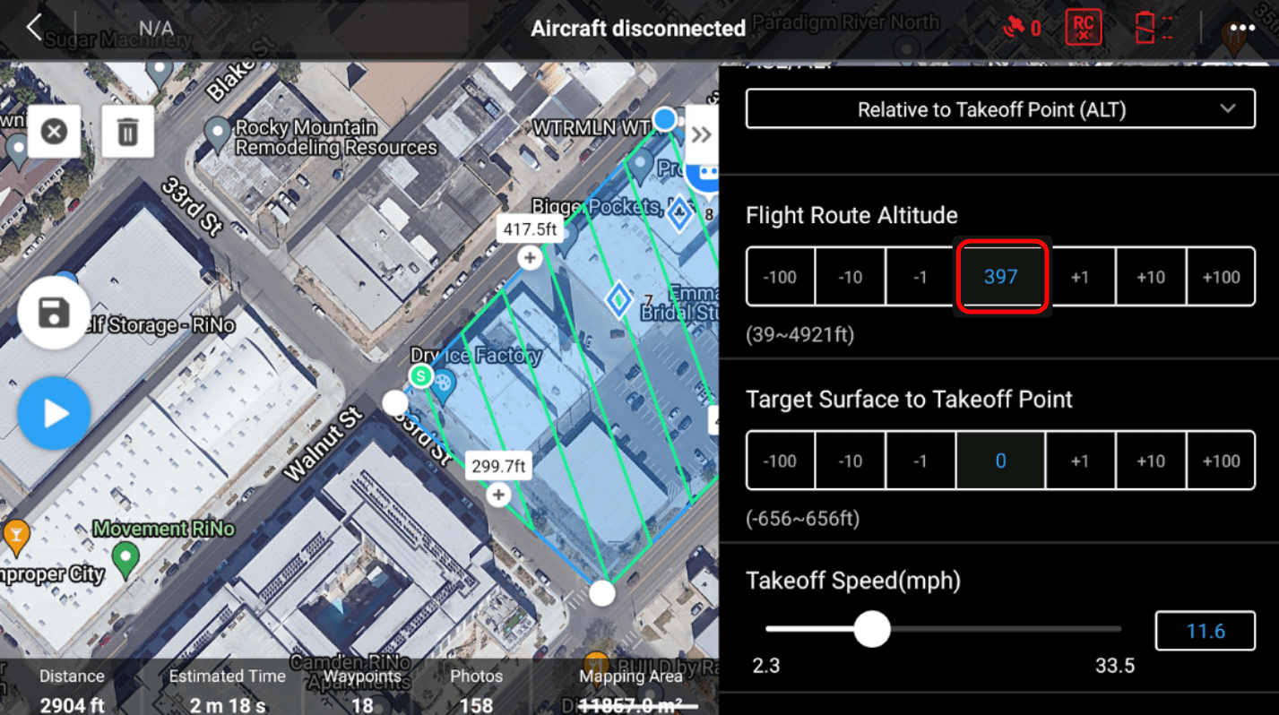 Setting Mission Height, Maximum Altitude, and ReturntoHome Altitude