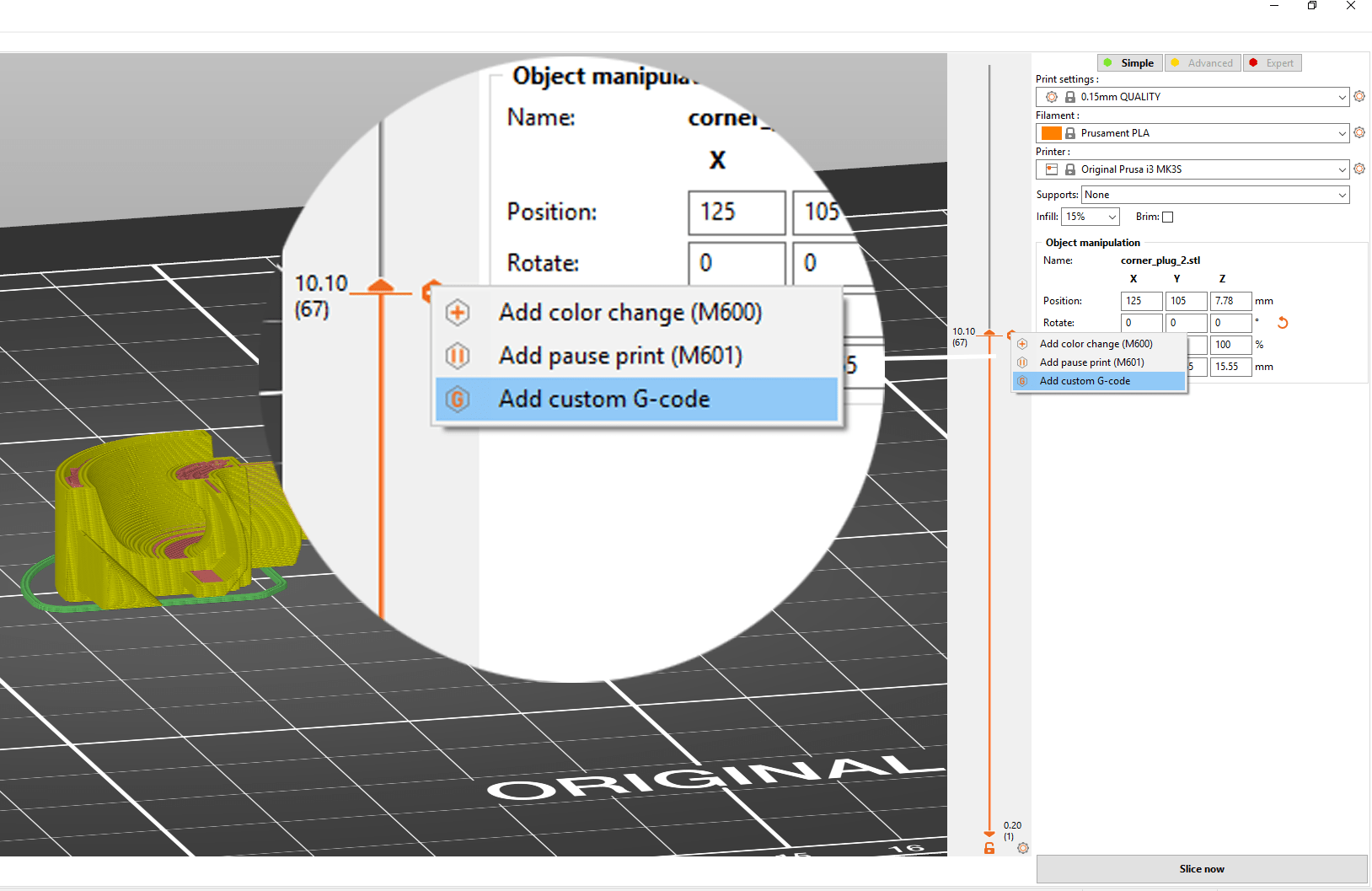 Insert pause or custom Gcode at layer Prusa Knowledge Base