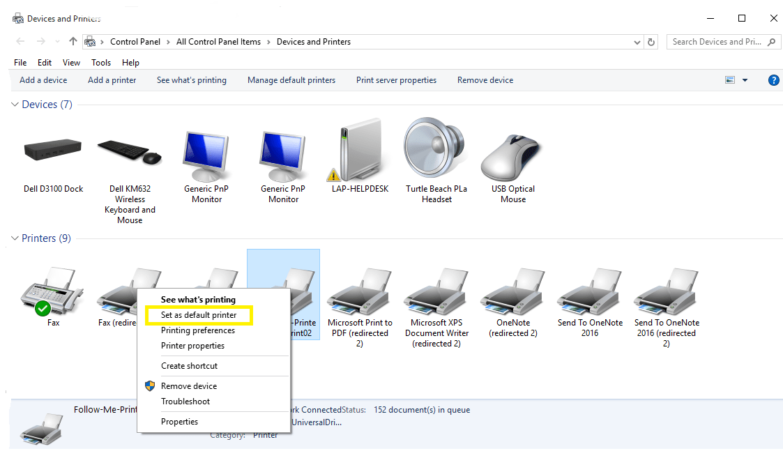 Setting your Default Printer Windows 10 Queens University of Charlotte
