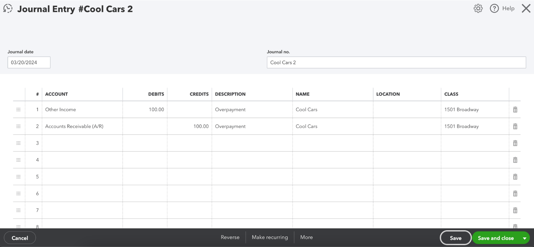 Handling Overpayments, Prepayments, and Security Deposits Using Journal