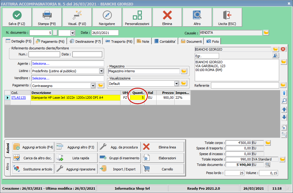 Tempi di consegna articoli Ready Pro Manuale utente