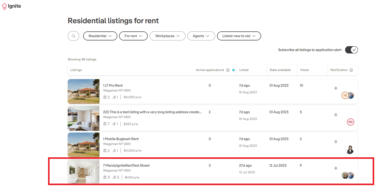 What is application Shortlist in Rental Applications in Ignite? REA