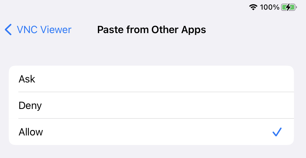 Popup for "VNC Viewer would like to paste from..." appearing on iOS