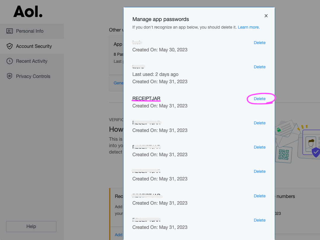 Disconnect your AOL email account from ReceiptJar 🇺🇸 ReceiptJar USA