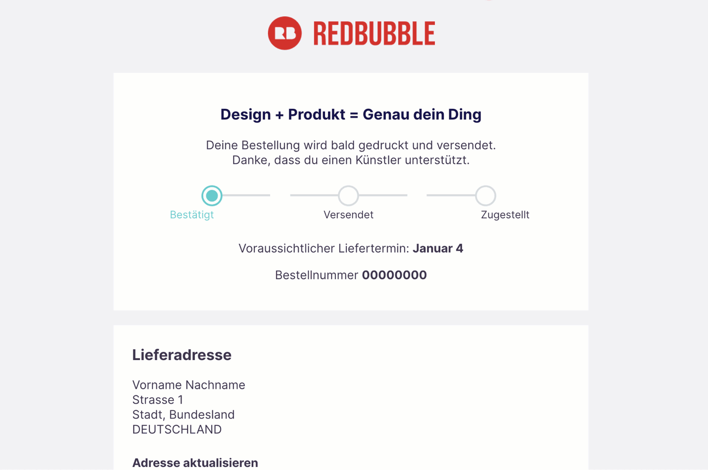 Kann ich die Adresse von meiner Bestellung ändern? Redbubble