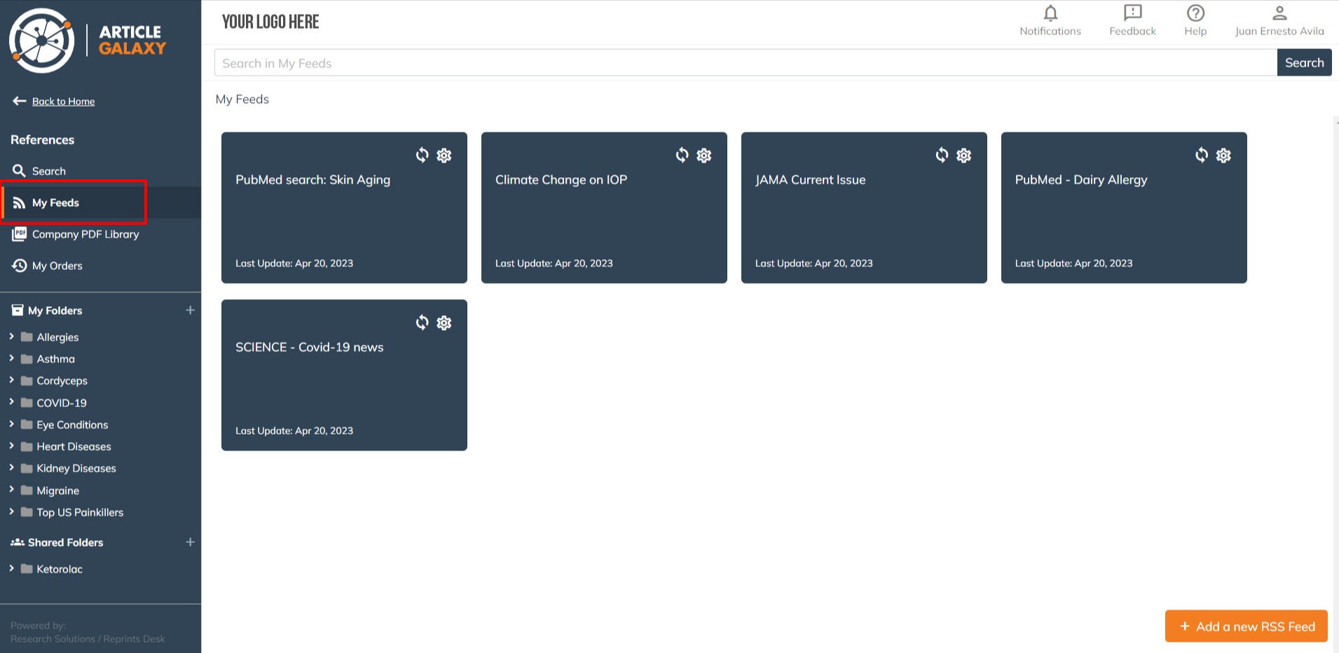 How to use the RSS Feed reader Research Solutions Help & Support Center