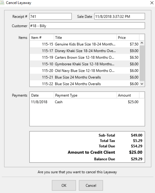 Cancel Layaways