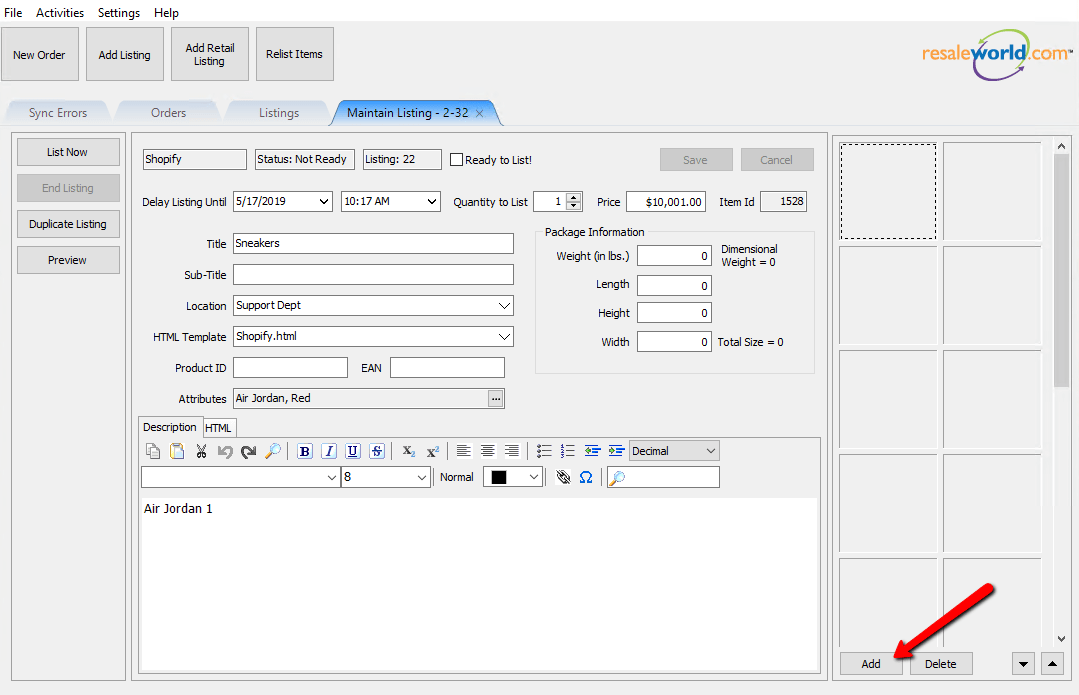 Adding Images to Web Listings