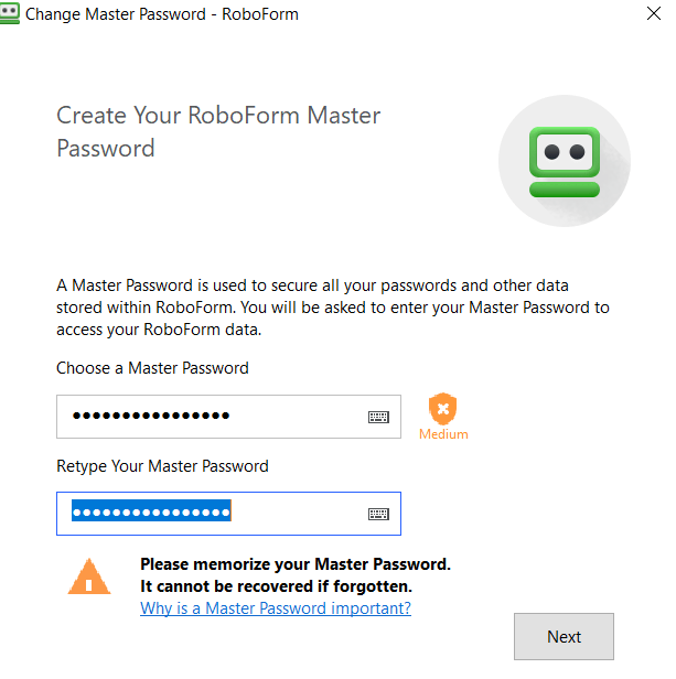 How can I change my Master Password? RoboForm