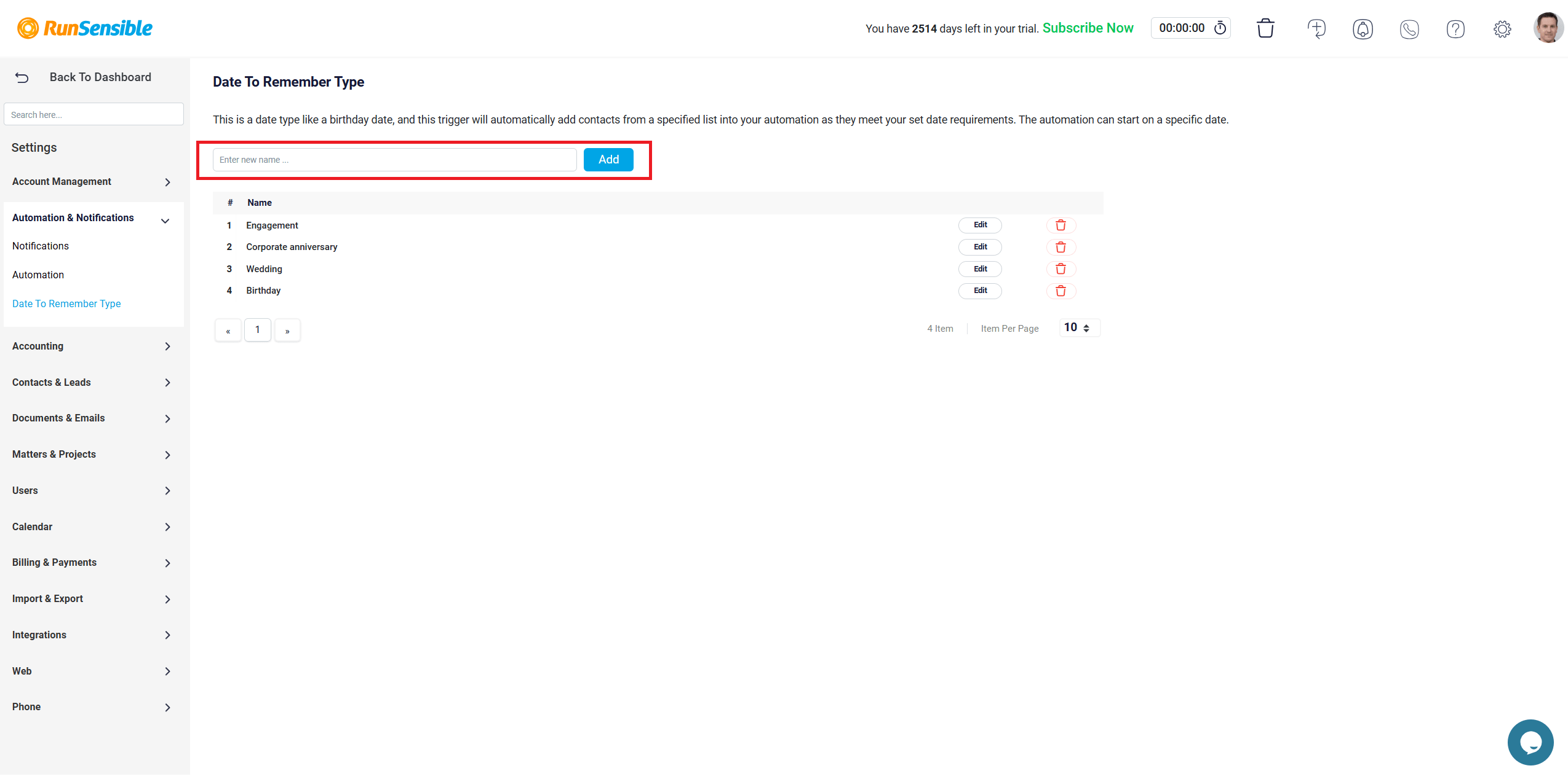 Adding a New Date Type RunSensible