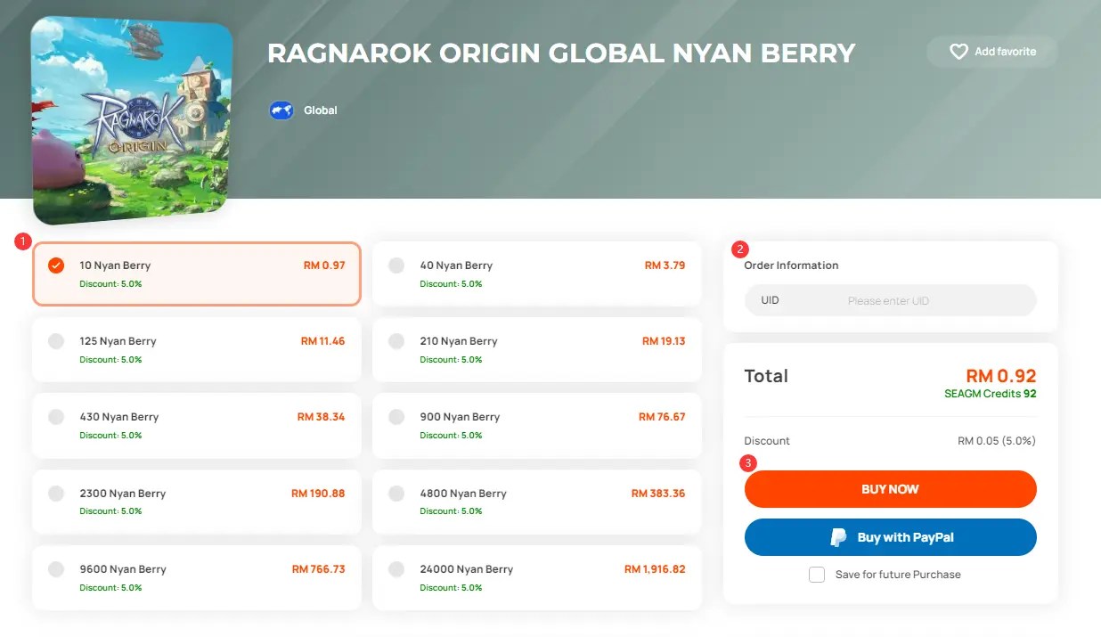 How to top up Ragnarok Origin Global Nyan Berry in SEAGM? SEAGM