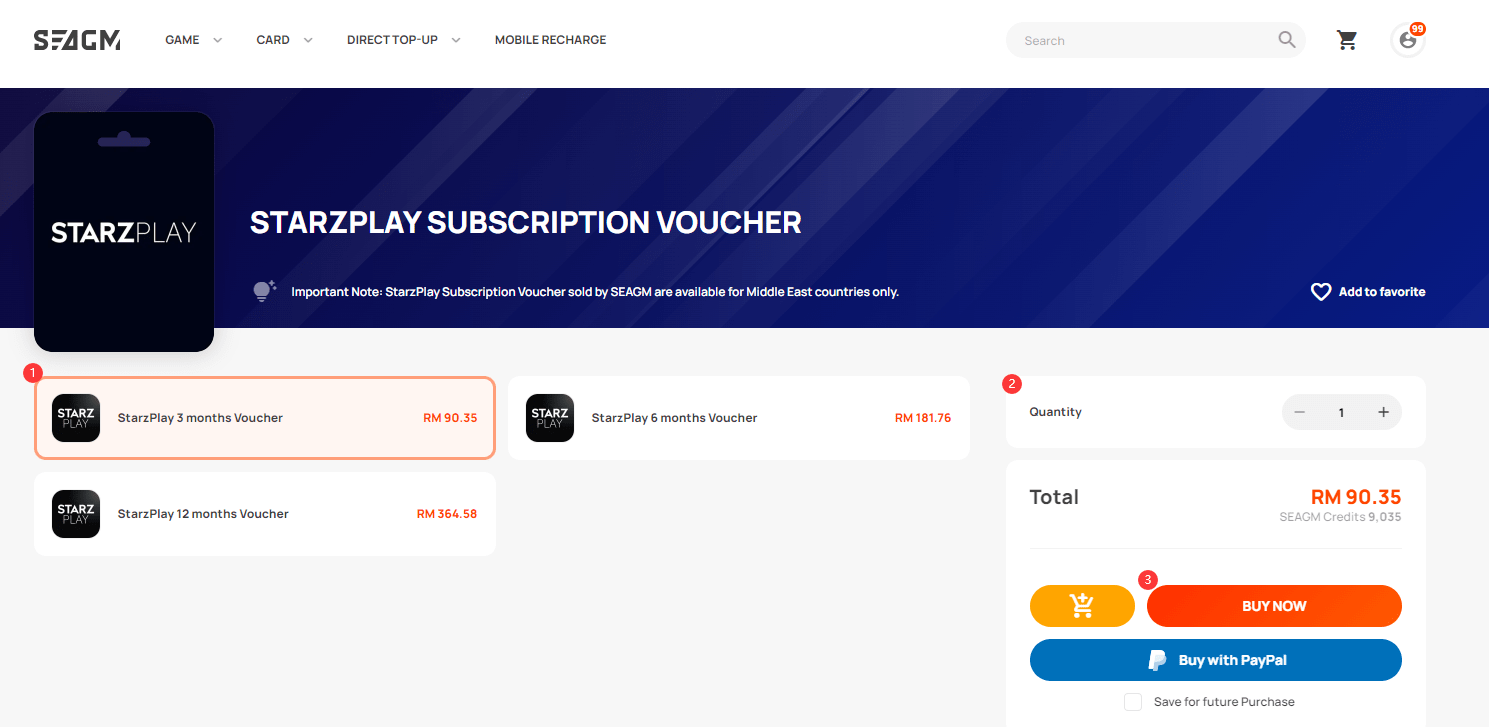 How to purchase StarzPlay Subscription Voucher from SEAGM? SEAGM