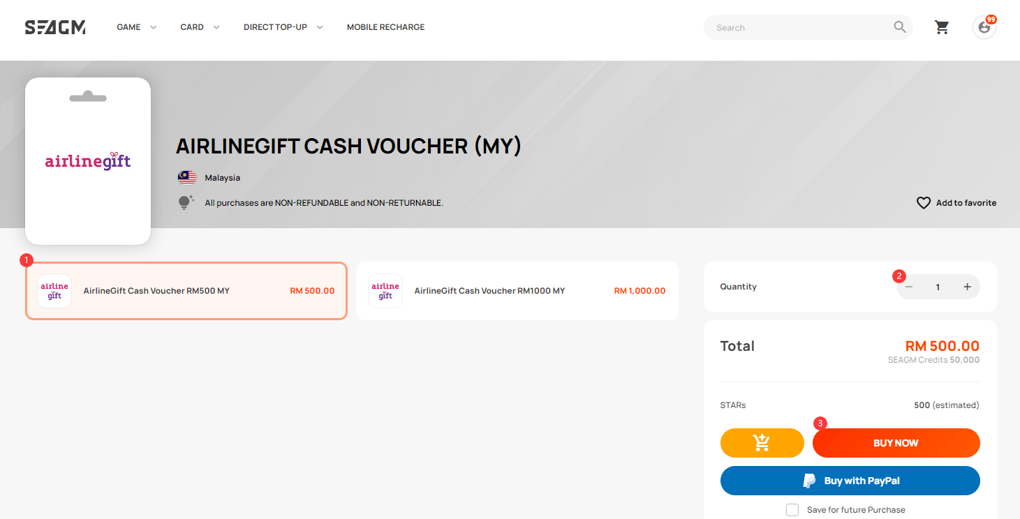 How to purchase the AirlineGift Cash Voucher [MY] from SEAGM? SEAGM