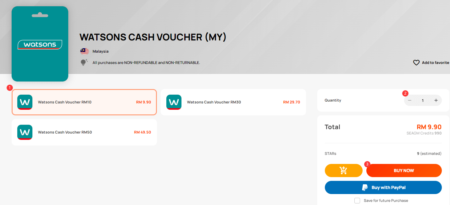 How to purchase the Watsons Cash Voucher [MY] from SEAGM? SEAGM