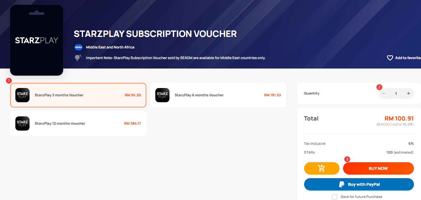 How to purchase the Starzplay Subscription Gift Card Voucher from SEAGM