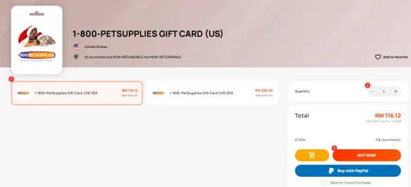 How to purchase the 1800PetSupplies Gift Card [US] from SEAGM