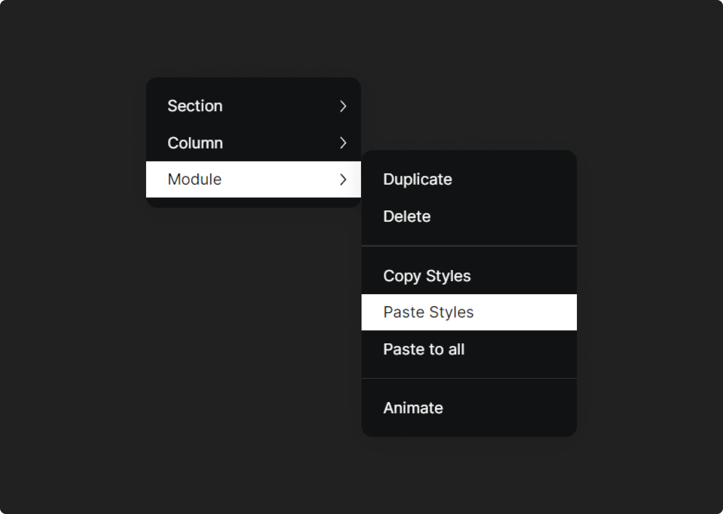 The Context Menu from Semplice 6 Semplice