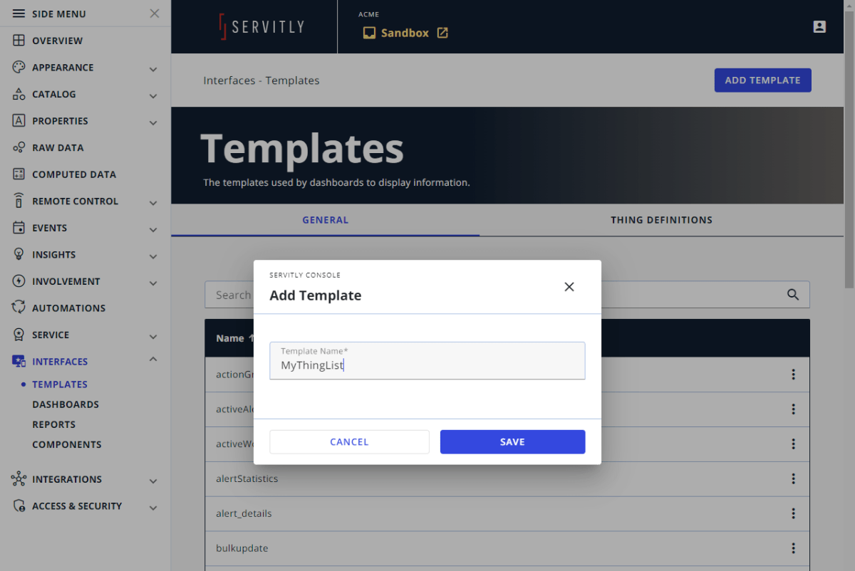 Template Definition Servitly