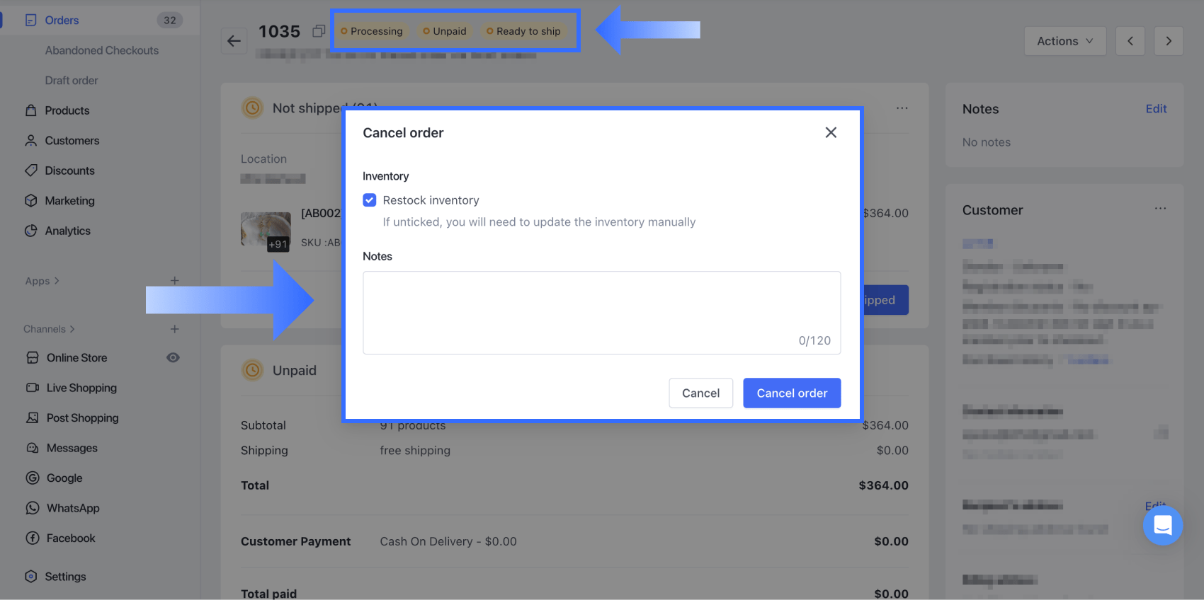 Canceling orders SHOPLINE Help Center