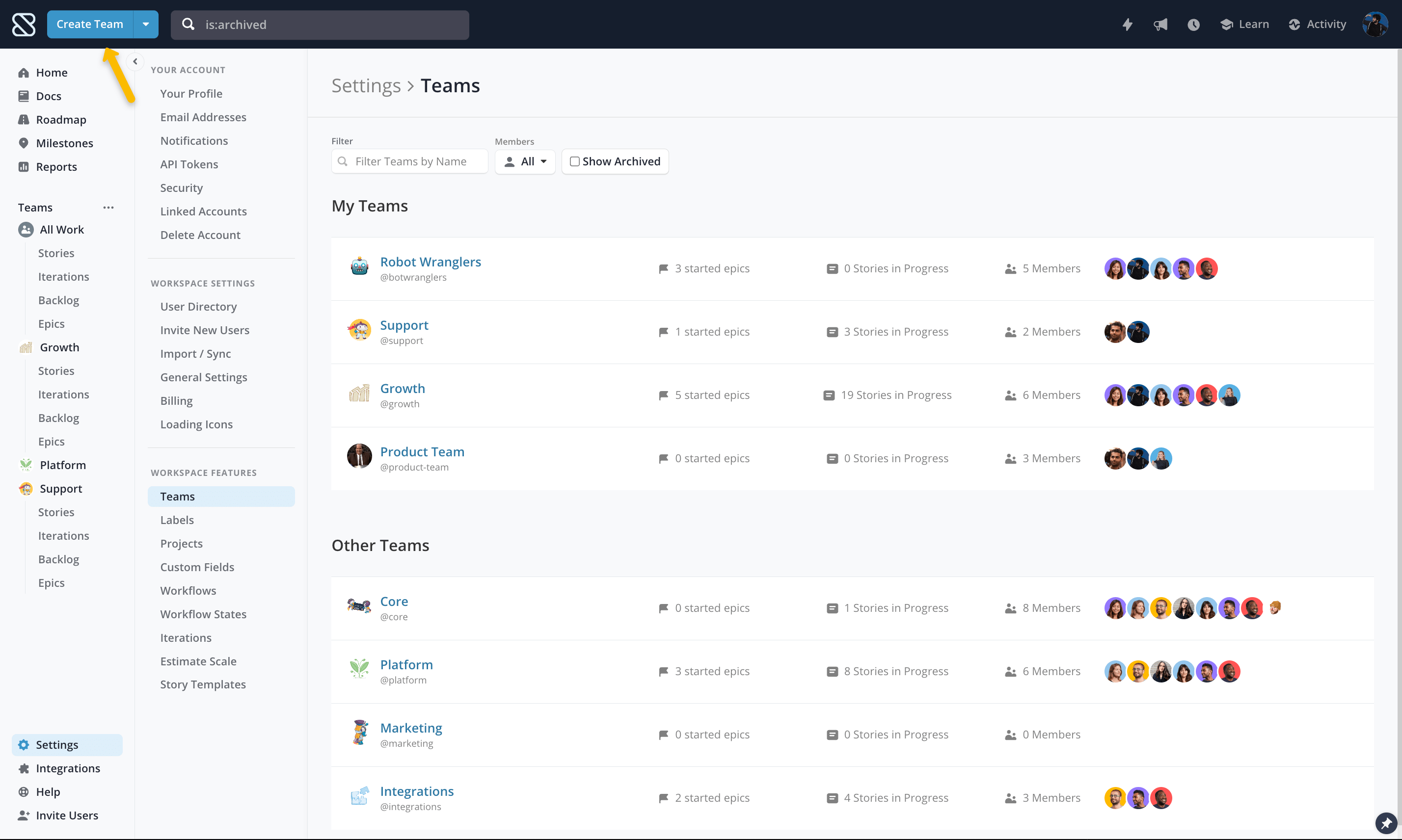 Managing your Teams Shortcut Help Center