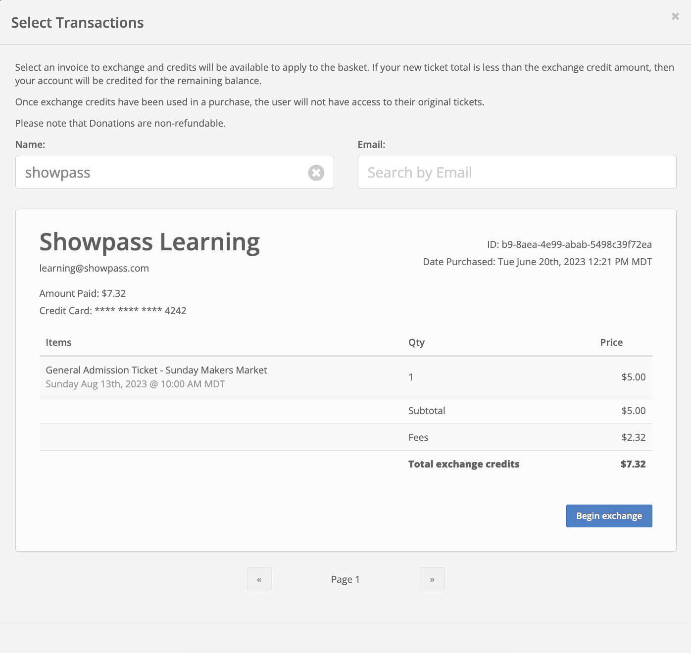 Box Office Exchanges Showpass