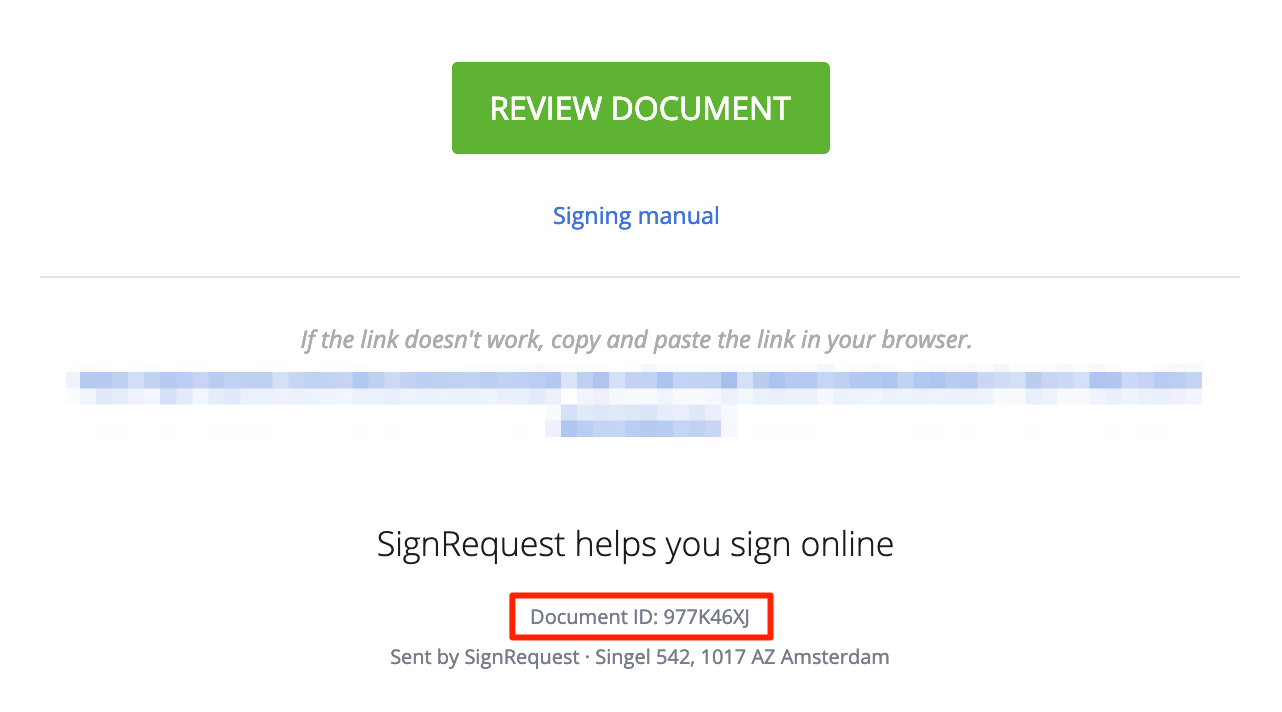What is the document ID number and where can I find it? SignRequest