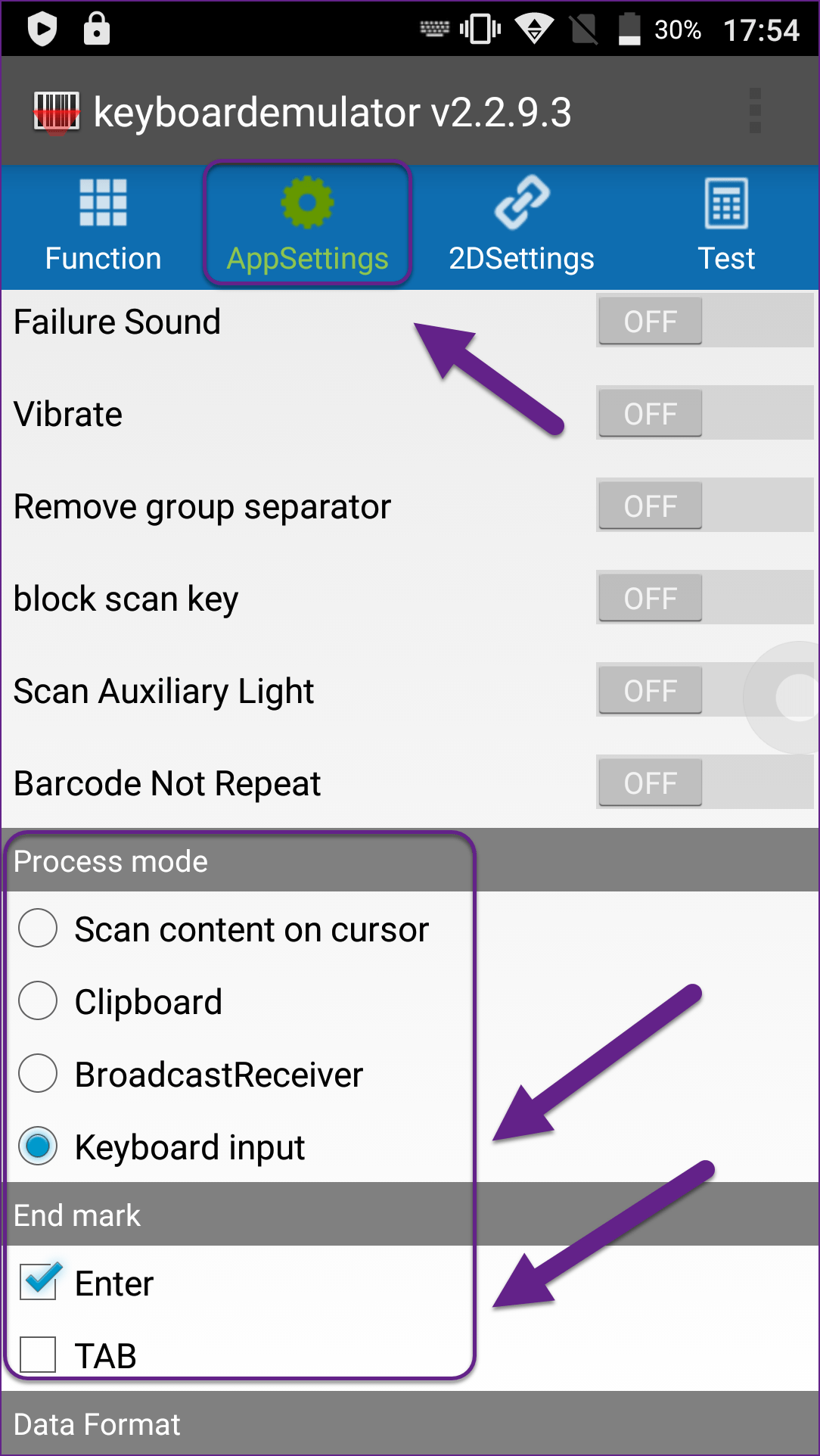 DataWedge and Keyboard Emulator Settings Skustack Help