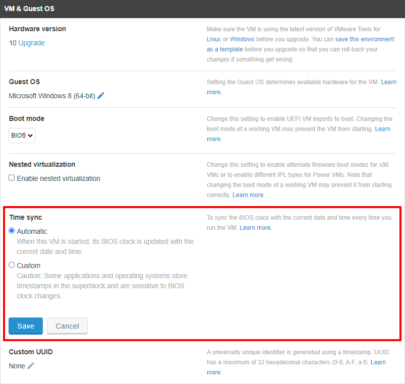 Editing VM BIOS clock sync settings Skytap help and documentation