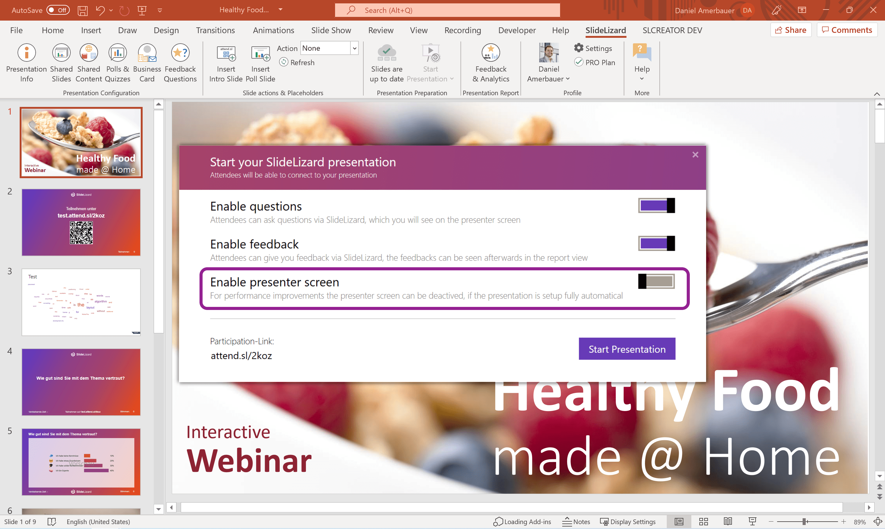 Use SlideLizard with a single screen SlideLizard Help