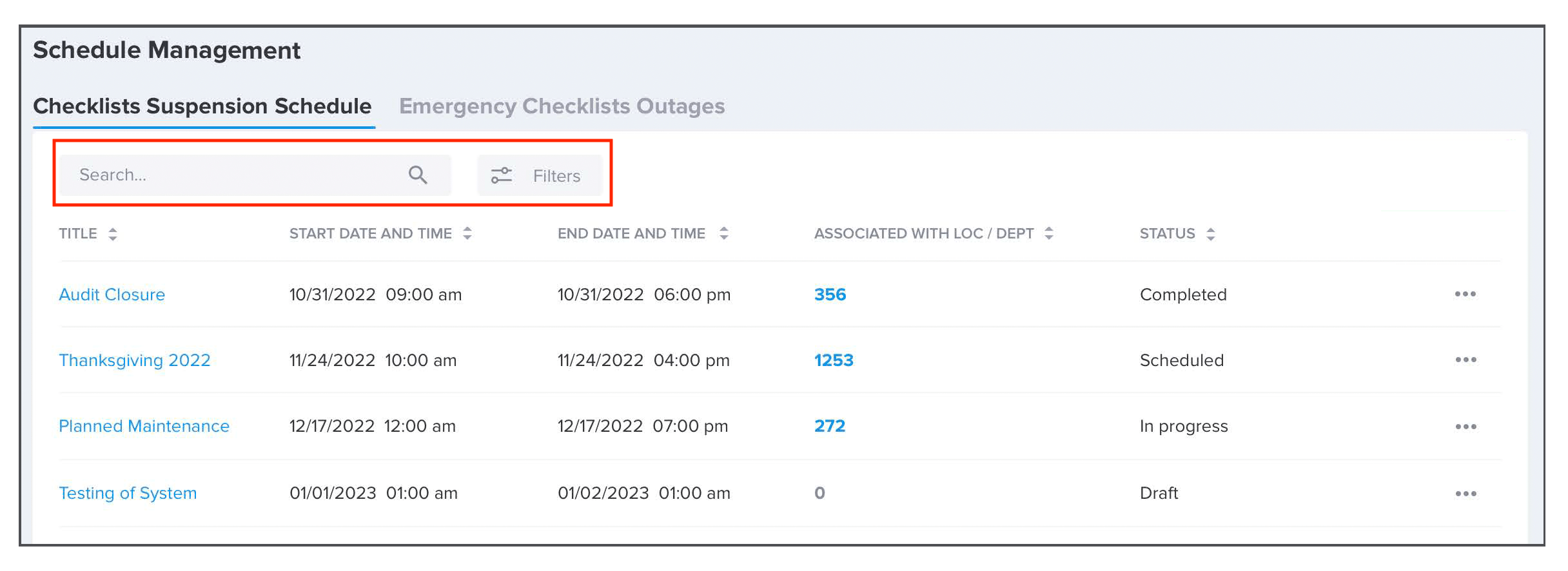 Scheduled Checklist Suspension SmartSense
