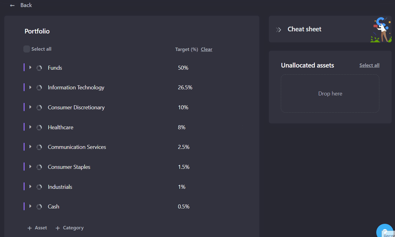 How to set up categories and change target allocations