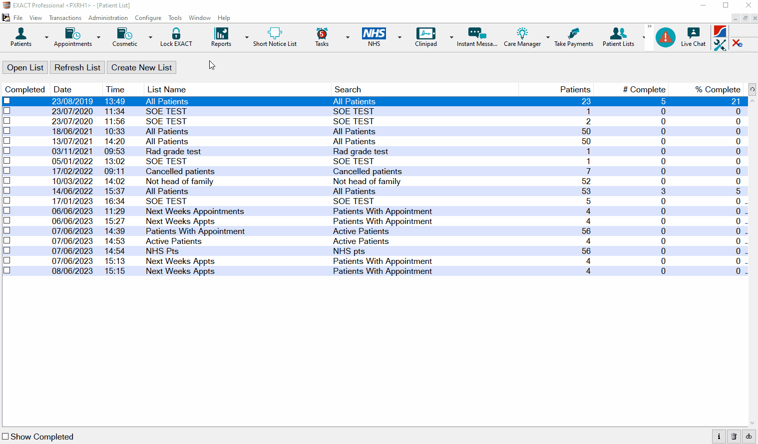 Accessing a Previously Created Patient List EXACT Help Centre