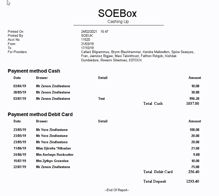 Cashing Up Report EXACT Help Centre