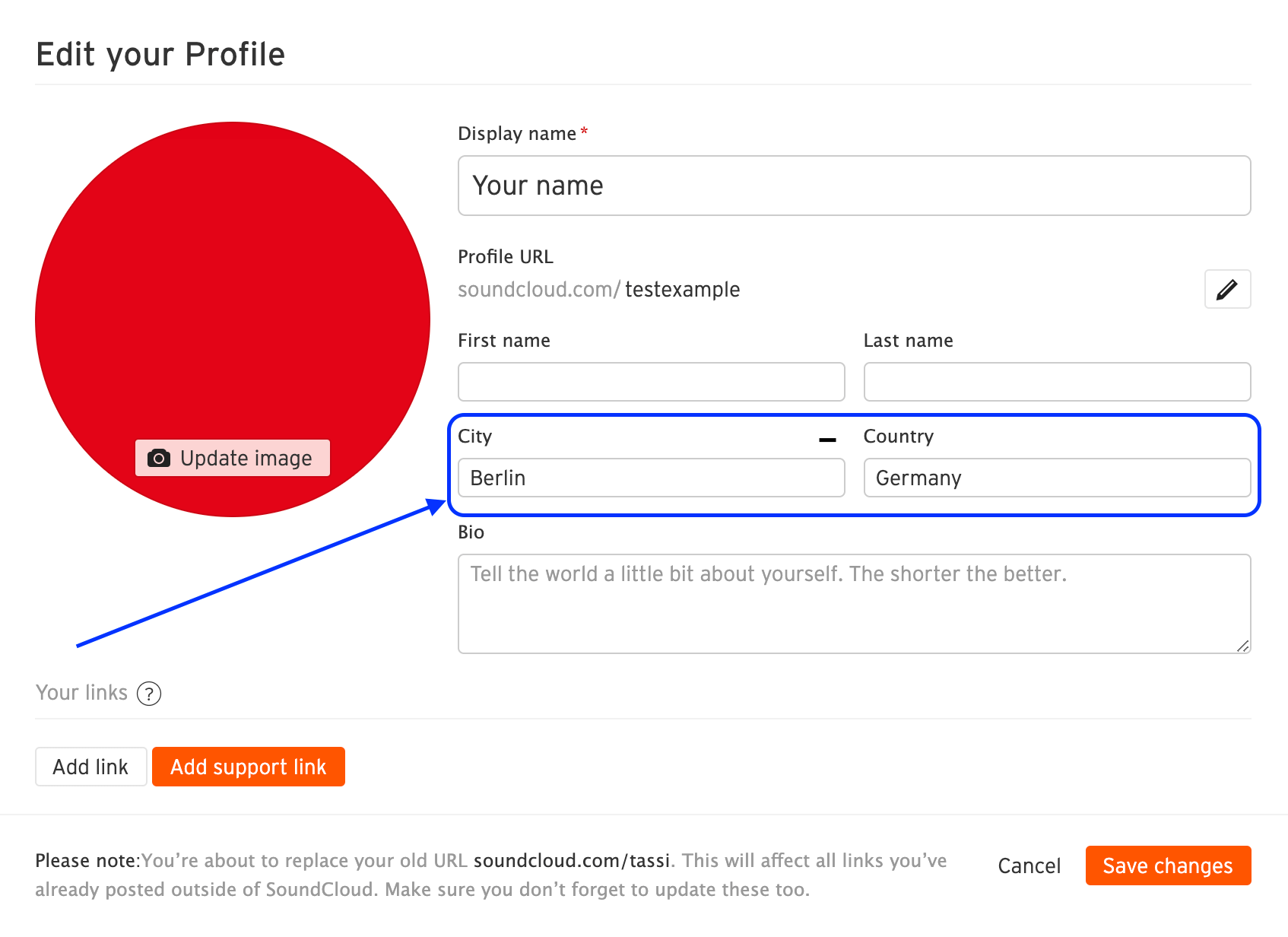 How do I change my profile description and add web links? SoundCloud