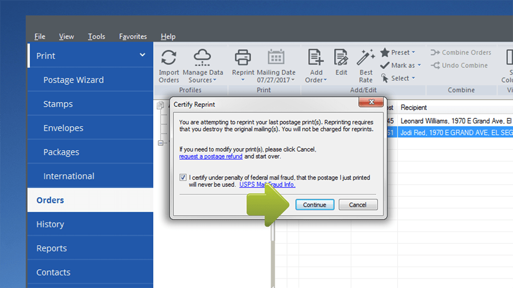 Reprint an Shipping Label Stamps