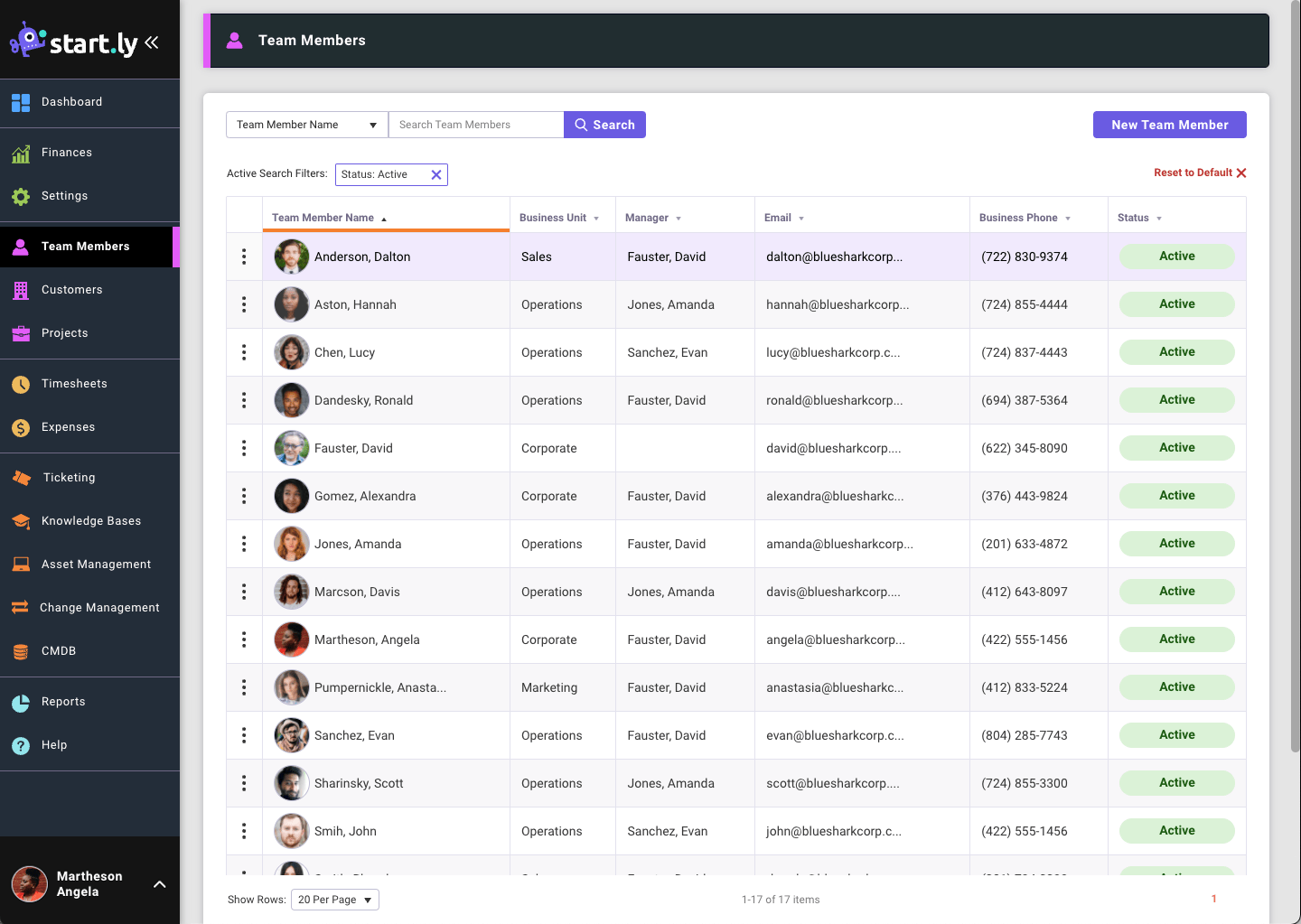About our Sample Data Startly Support