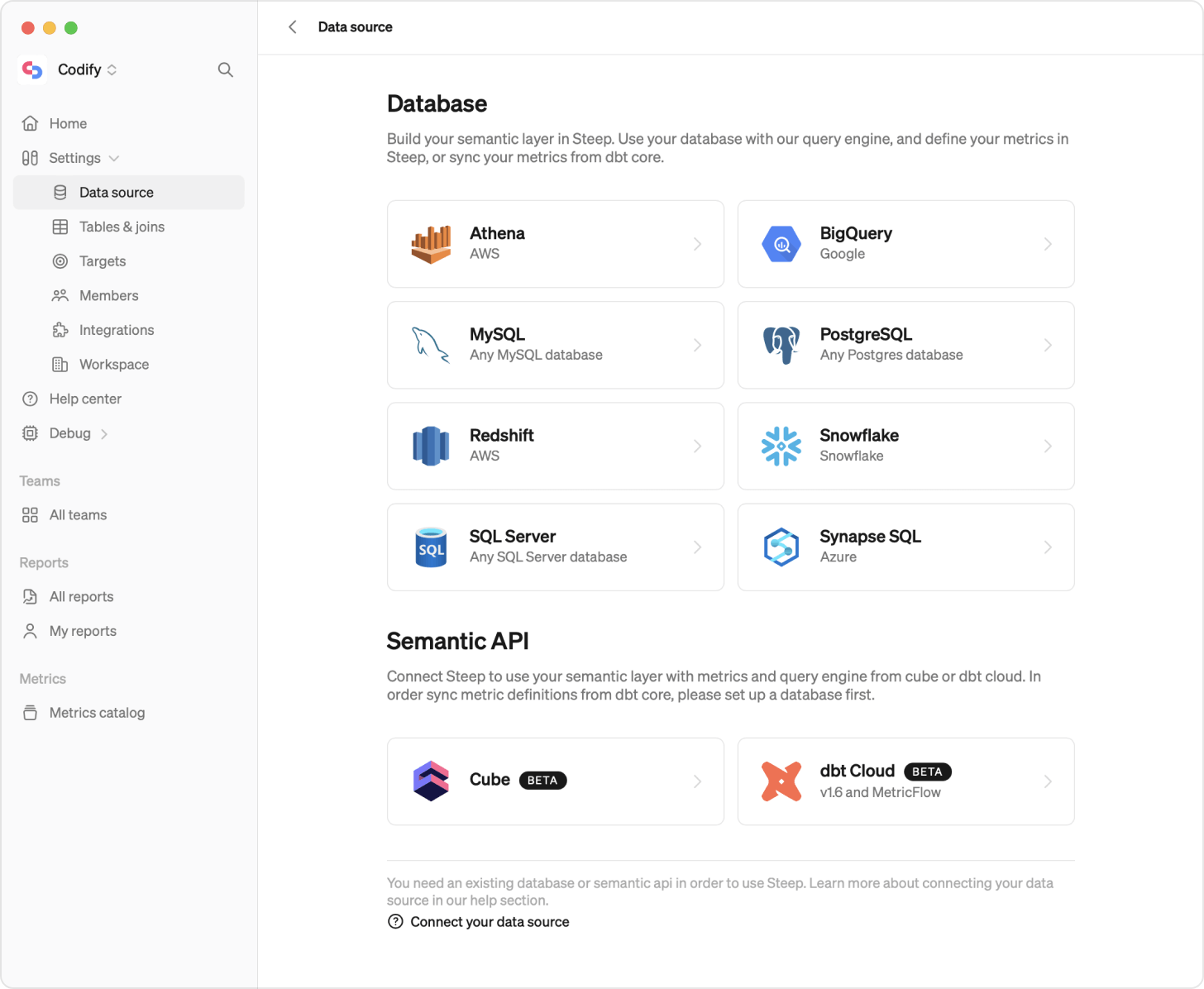 Connect data source Steep