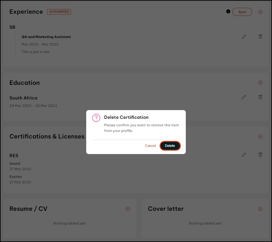 Managing my certifications on my Swag Jobs profile via the Swag Jobs