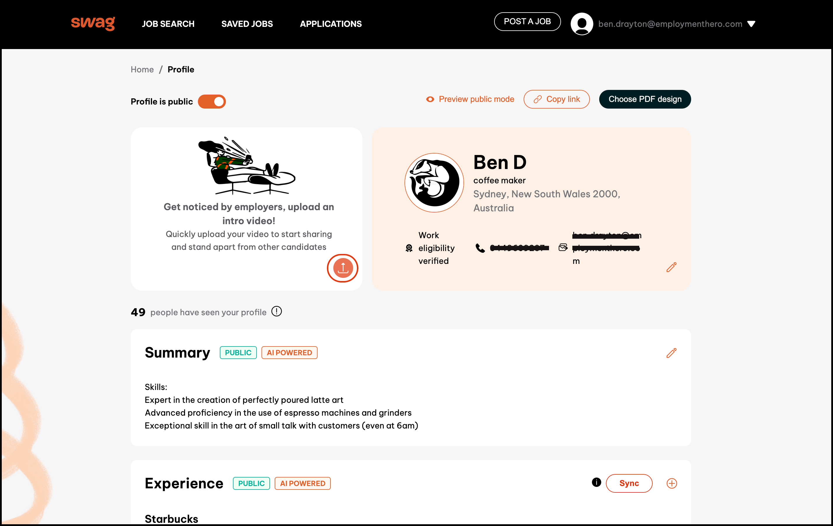 Managing videos on my Swag Jobs profile via the Swag Jobs  Platform